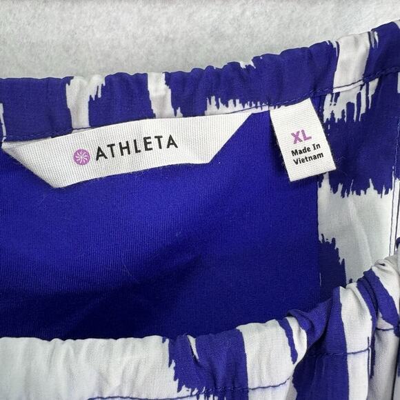Athleta Women’s Sz XL Blue White Ikat Bloom Ripple Maxi Dress Back Tassels NWT - Picture 9 of 11